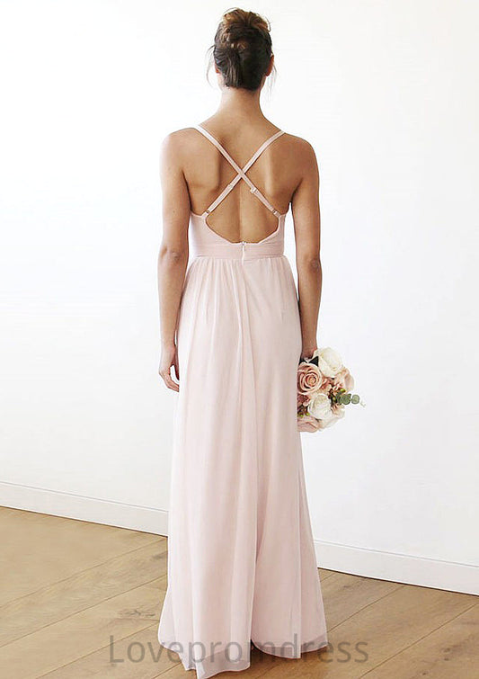 Spaghetti Straps Sleeveless V Neck Long/Floor-Length Chiffon Bridesmaid Dresses With Pleated Giada DYP0025561