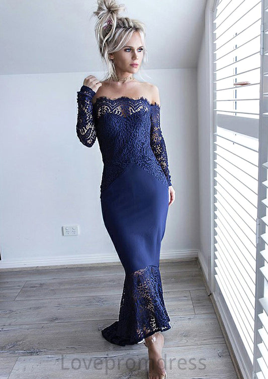 Off-the-Shoulder Full/Long Sleeve Asymmetrical Trumpet/Mermaid Lace Bridesmaid Dresseses Sloane DYP0025566