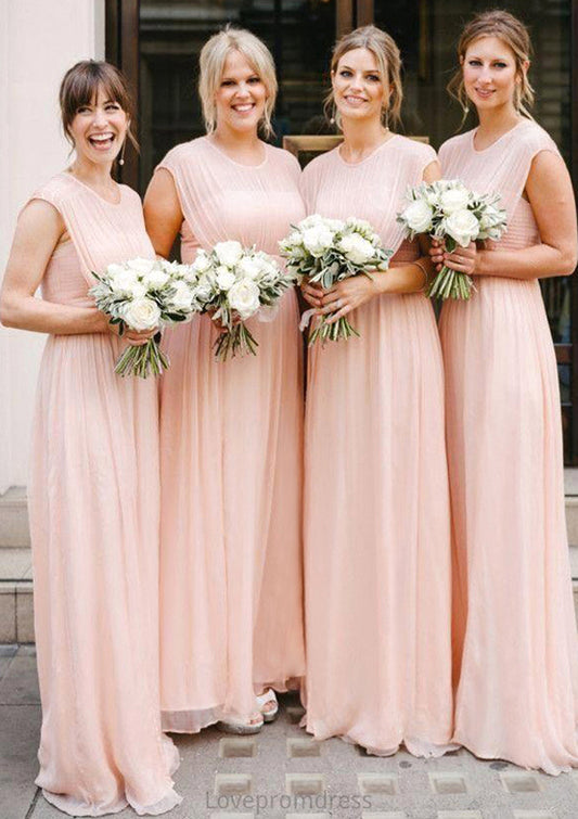 Sleeveless Scoop Neck Long/Floor-Length A-line/Princess Chiffon Bridesmaid Dresseses With Pleated Laci DYP0025595