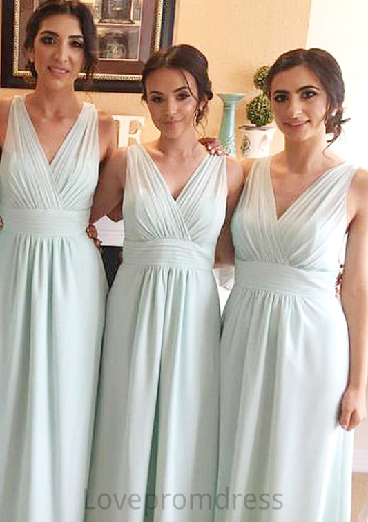 Sleeveless V Neck Long/Floor-Length Chiffon A-line/Princess Bridesmaid Dresseses With Pleated   Melinda DYP0025597