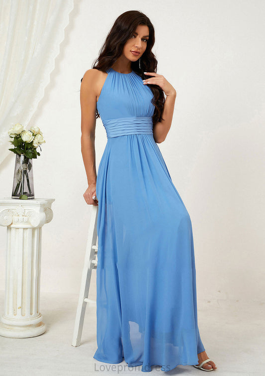 A-line Halter Sleeveless Chiffon Long/Floor-Length Bridesmaid Dresses With Pleated Jimena DYP0025610