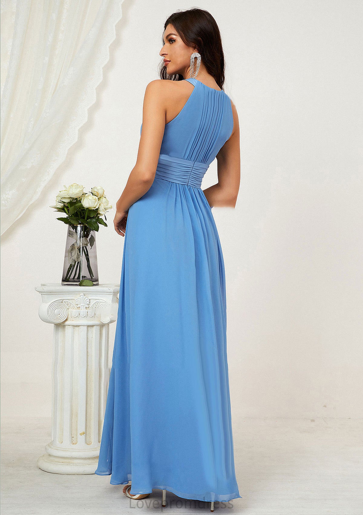 A-line Halter Sleeveless Chiffon Long/Floor-Length Bridesmaid Dresses With Pleated Jimena DYP0025610