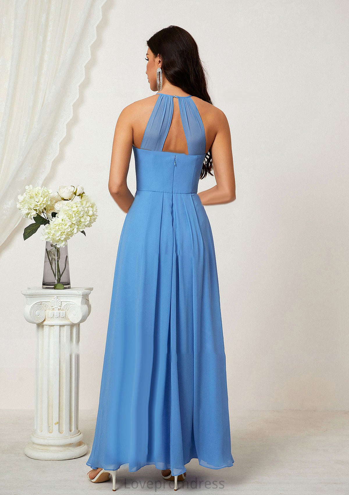 A-line Empire Halter Sleeveless Chiffon Long/Floor-Length Bridesmaid Dresses With Ruffles Rayne DYP0025611