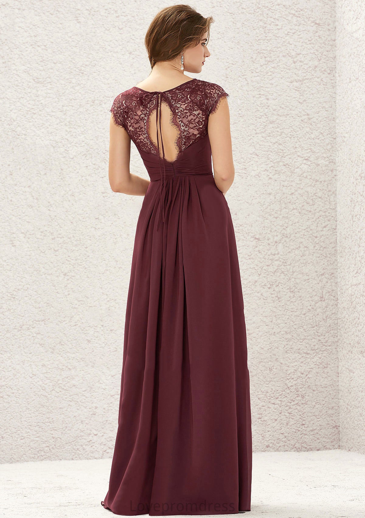 A-line V Neck Sleeveless Chiffon Long/Floor-Length Bridesmaid Dresses With Pleated Lace Jean DYP0025627