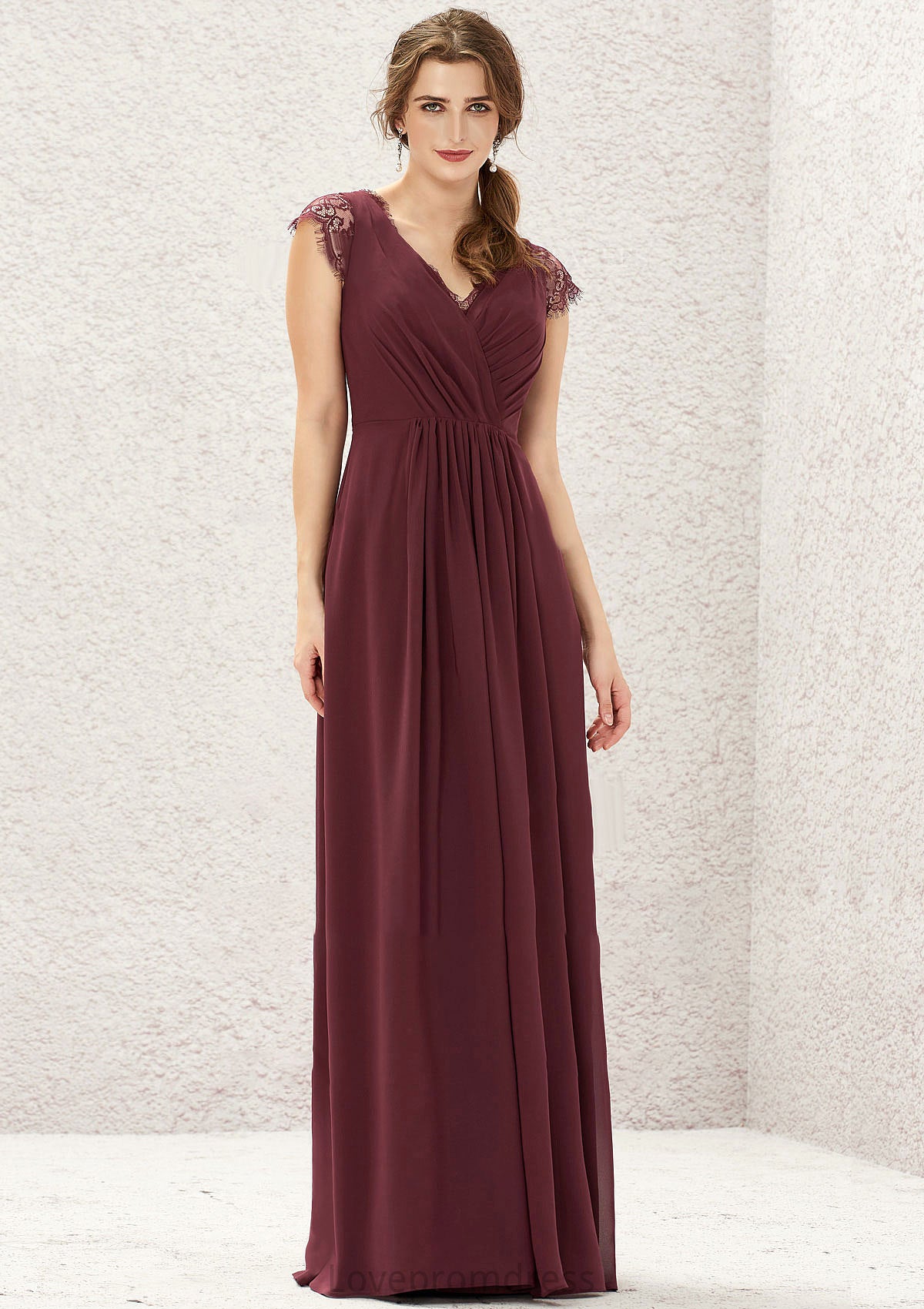 A-line V Neck Sleeveless Chiffon Long/Floor-Length Bridesmaid Dresses With Pleated Lace Jean DYP0025627