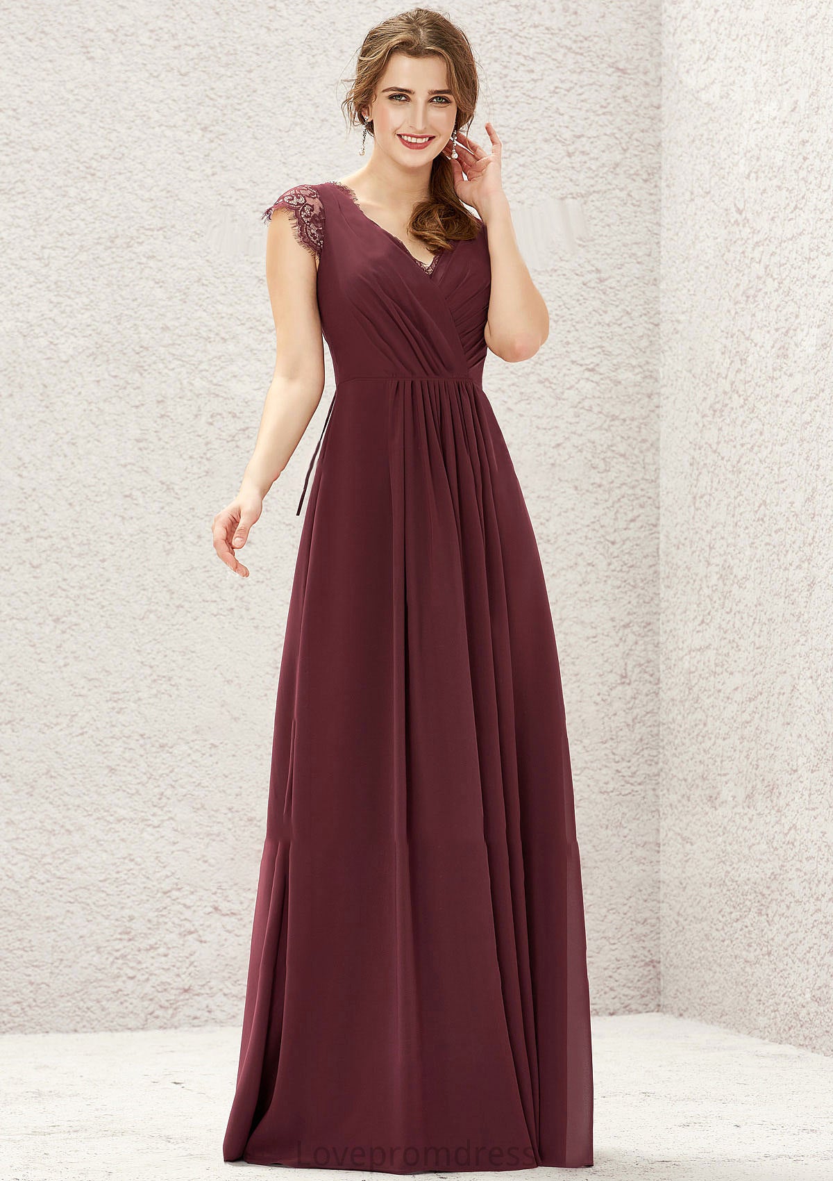 A-line V Neck Sleeveless Chiffon Long/Floor-Length Bridesmaid Dresses With Pleated Lace Jean DYP0025627