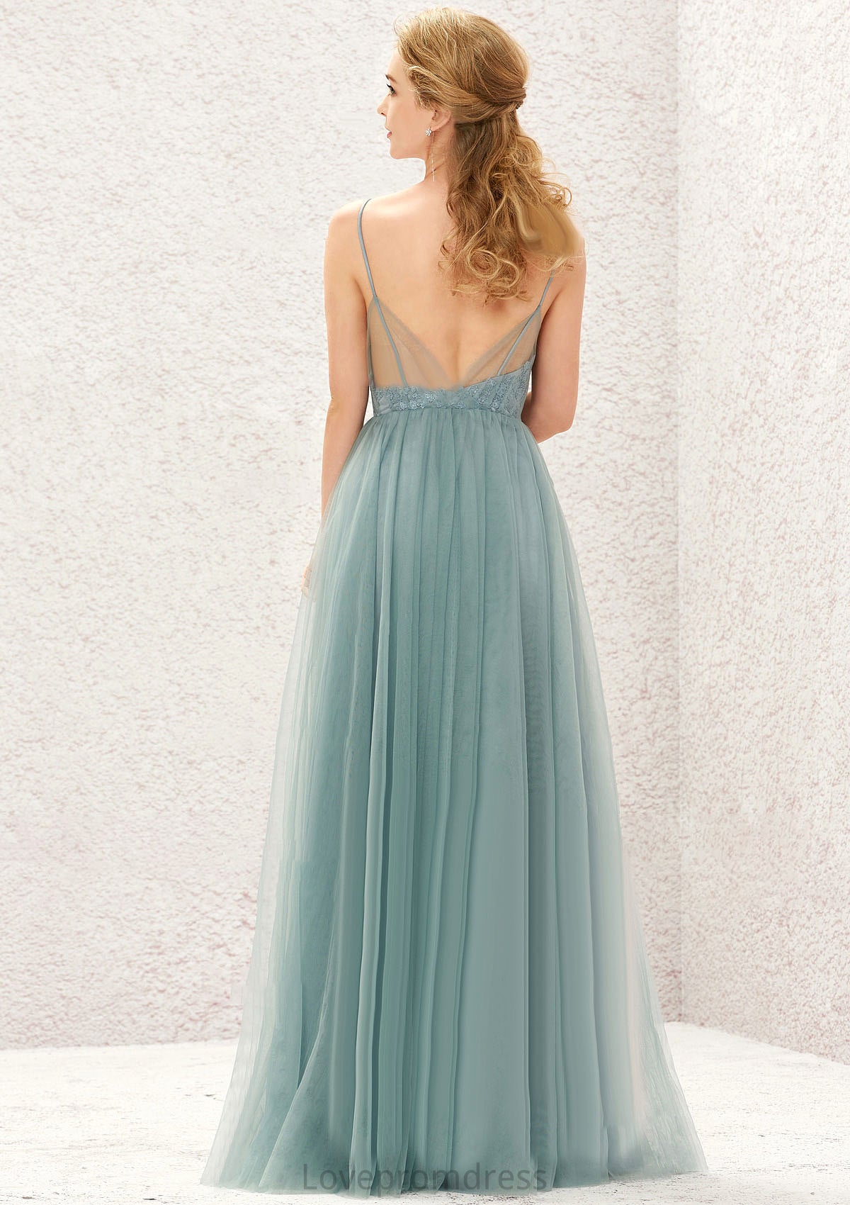 Princess A-line V Neck Sleeveless Tulle Long/Floor-Length Bridesmaid Dresses With Pleated Appliqued Kaley DYP0025633