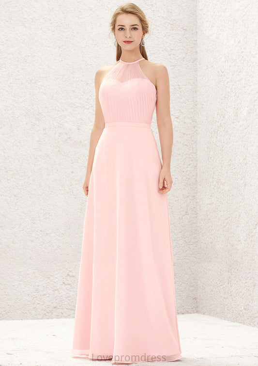 A-line Halter Sleeveless Chiffon Long/Floor-Length Bridesmaid Dresses Isla DYP0025635