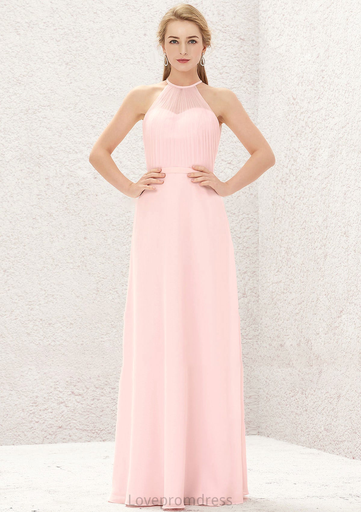 A-line Halter Sleeveless Chiffon Long/Floor-Length Bridesmaid Dresses Isla DYP0025635