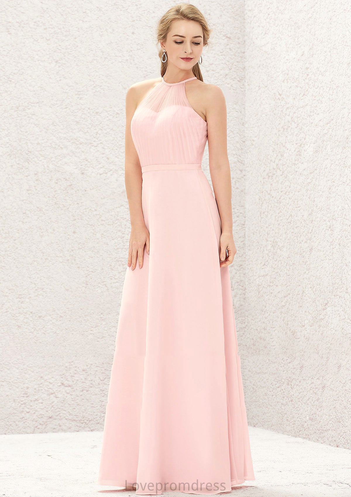 A-line Halter Sleeveless Chiffon Long/Floor-Length Bridesmaid Dresses Isla DYP0025635