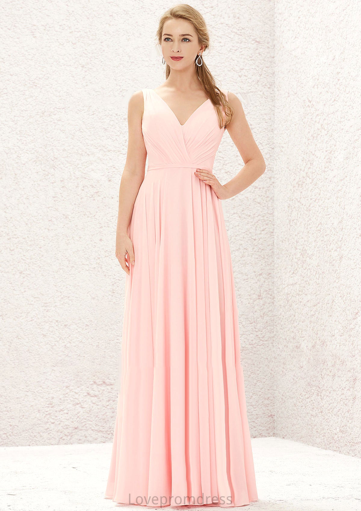 A-line V Neck Sleeveless Chiffon Long/Floor-Length Bridesmaid Dresses With Pleated Morgan DYP0025637