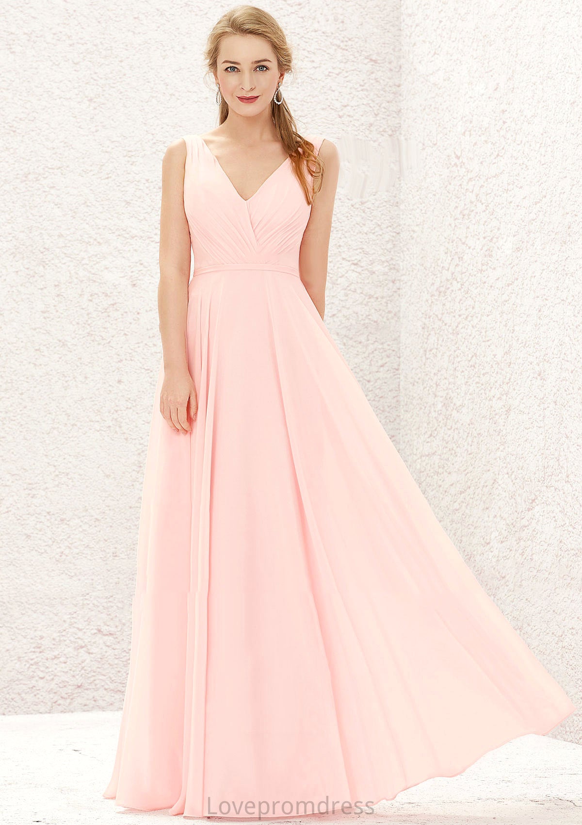 A-line V Neck Sleeveless Chiffon Long/Floor-Length Bridesmaid Dresses With Pleated Morgan DYP0025637