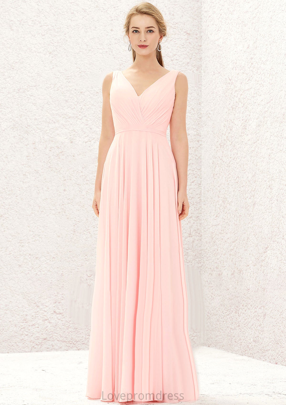 A-line V Neck Sleeveless Chiffon Long/Floor-Length Bridesmaid Dresses With Pleated Morgan DYP0025637