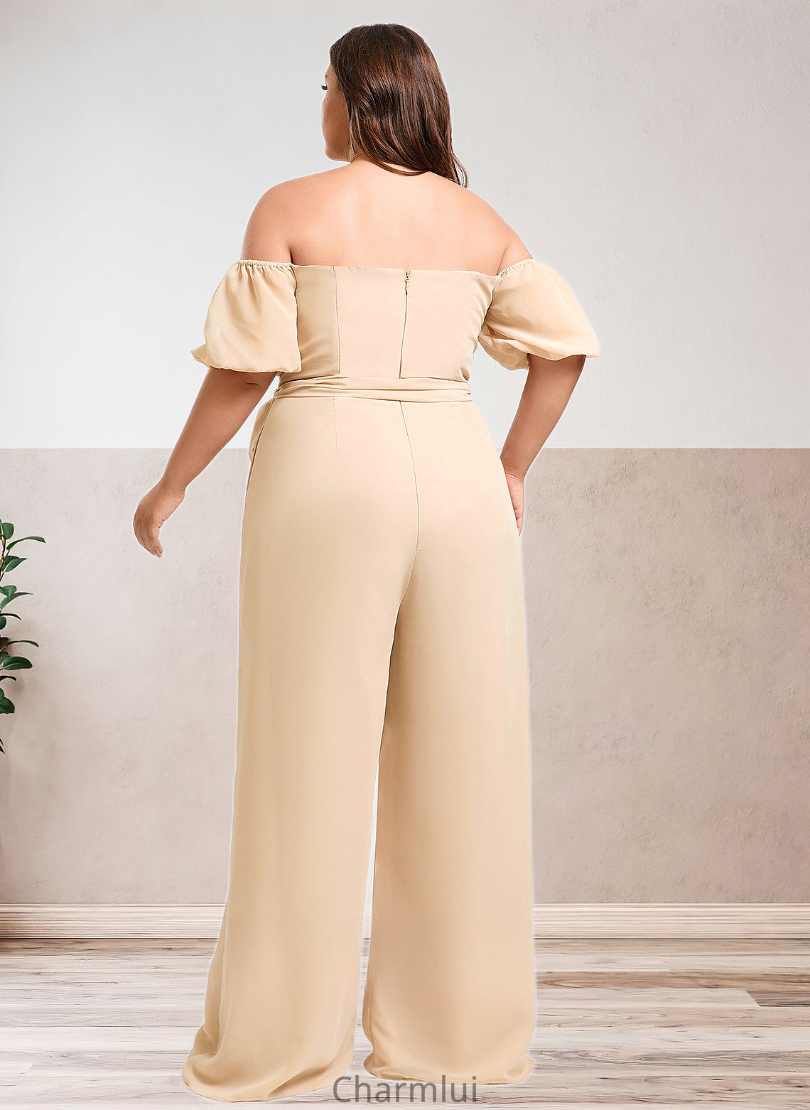 Marissa Jumpsuit/Pantsuit Off the Shoulder Square Floor-Length Chiffon Bridesmaid Dress DYP0025791