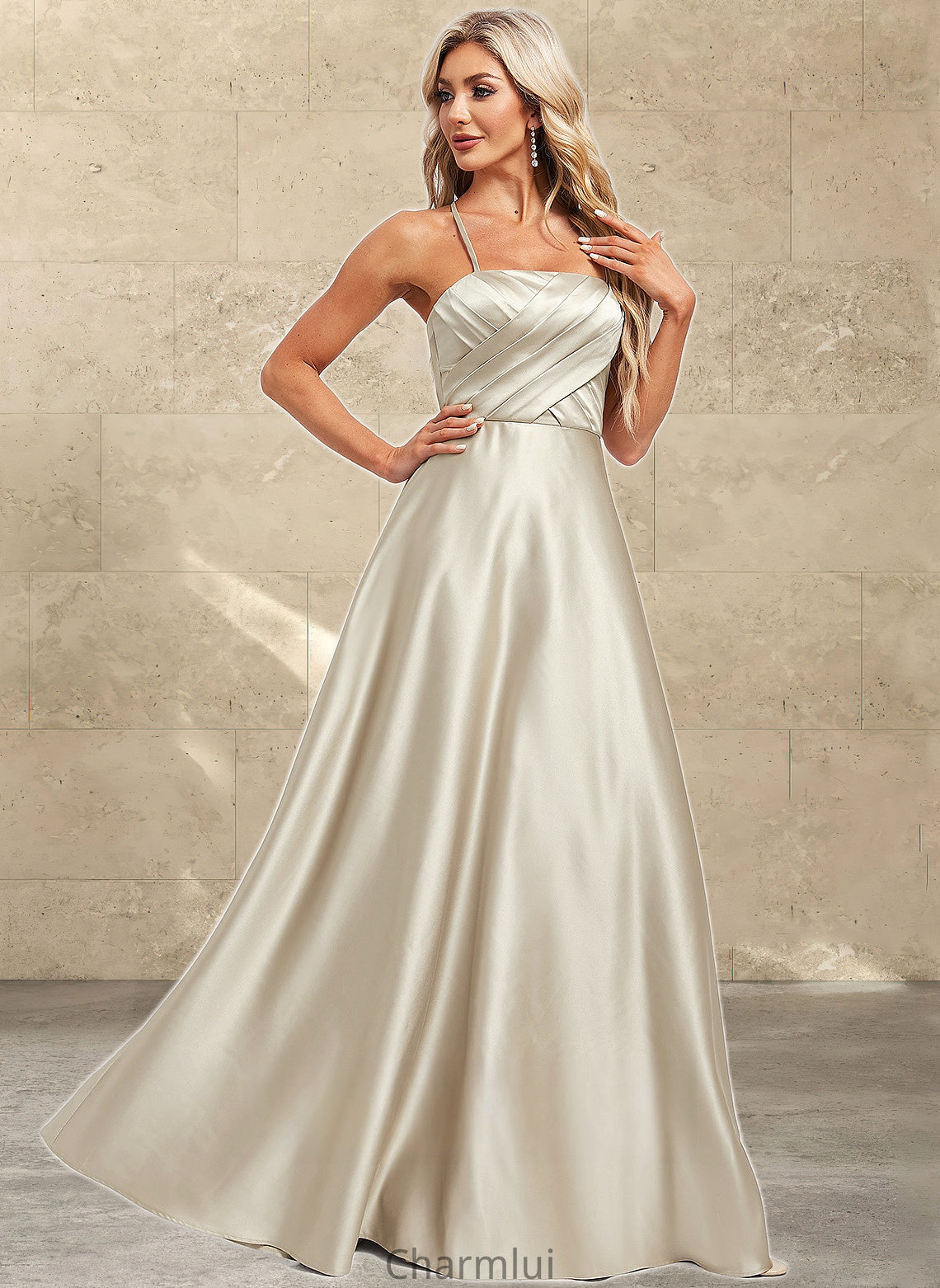 Ginny A-line Square Floor-Length Satin Bridesmaid Dress DYP0025789