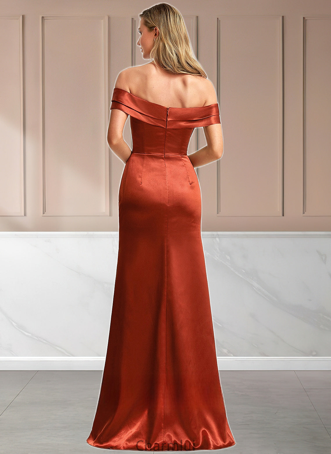 Jasmin A-line Off the Shoulder Floor-Length Stretch Satin Bridesmaid Dress DYP0025757