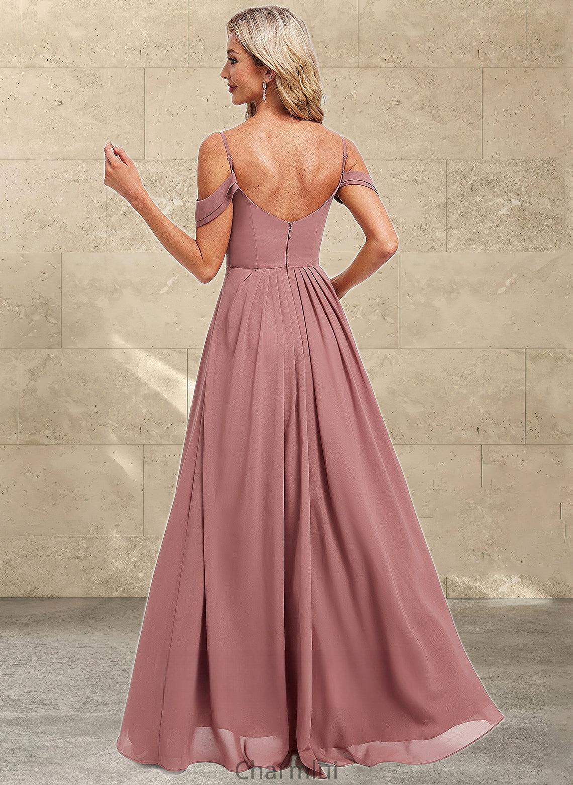 Carly A-line Cold Shoulder Asymmetrical Chiffon Bridesmaid Dress DYP0025823