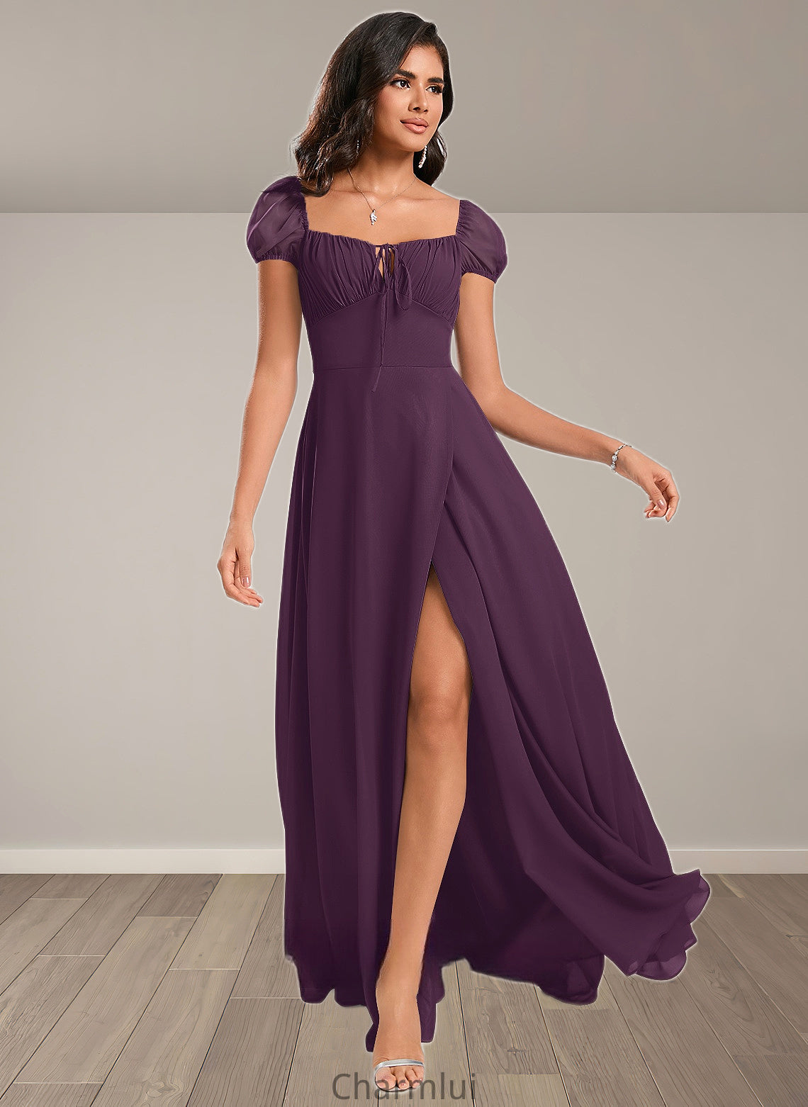 Paige A-line Square Floor-Length Chiffon Prom Dresses With Ruffle DYP0025872