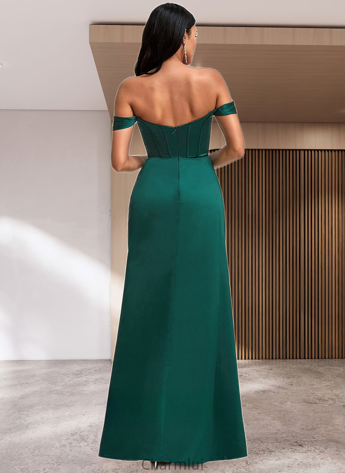 Paige A-line Off the Shoulder Floor-Length Satin Bridesmaid Dress DYP0025743