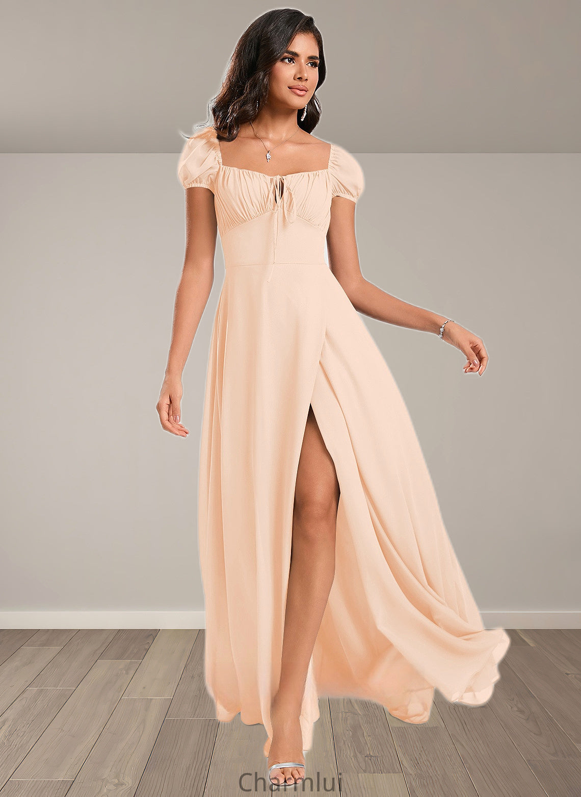 Paige A-line Square Floor-Length Chiffon Prom Dresses With Ruffle DYP0025872