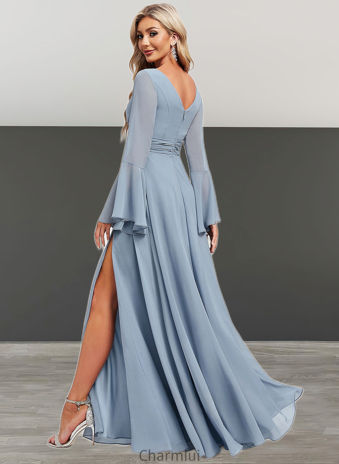 Quinn A-line V-Neck Floor-Length Chiffon Bridesmaid Dress DYP0025798