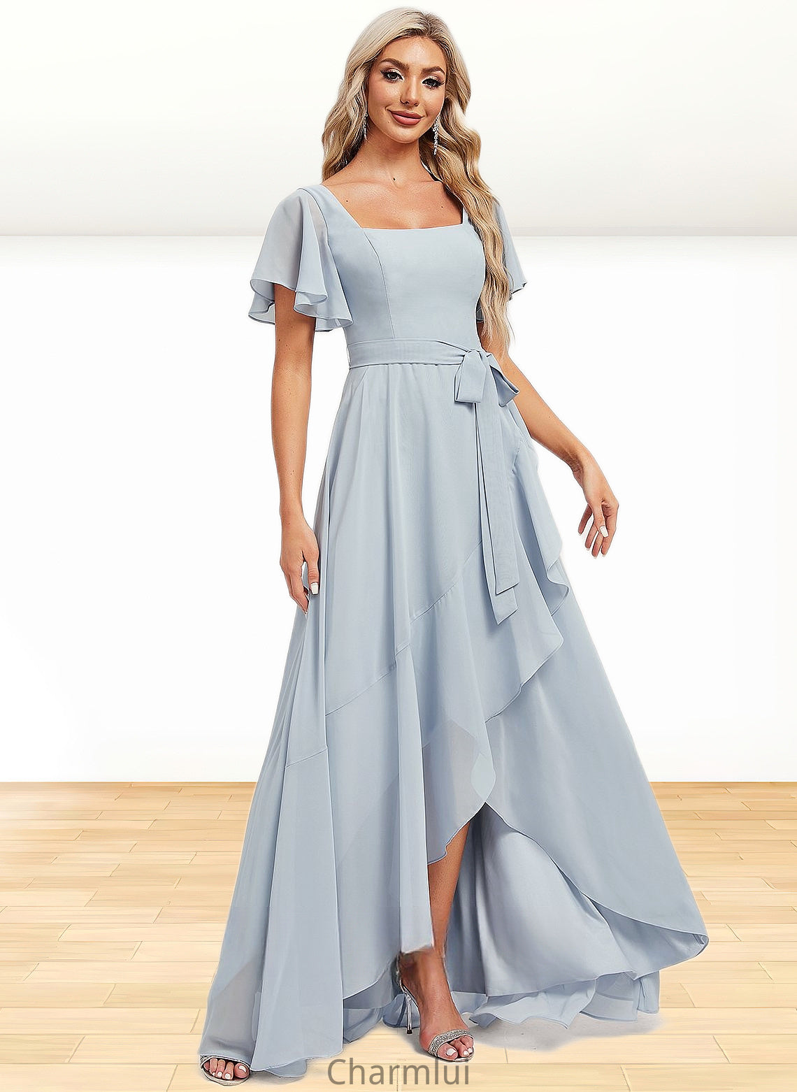 Regina A-line Square Asymmetrical Chiffon Bridesmaid Dress DYP0025796