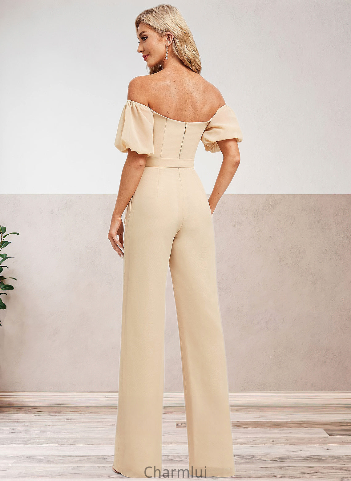 Marissa Jumpsuit/Pantsuit Off the Shoulder Square Floor-Length Chiffon Bridesmaid Dress DYP0025791