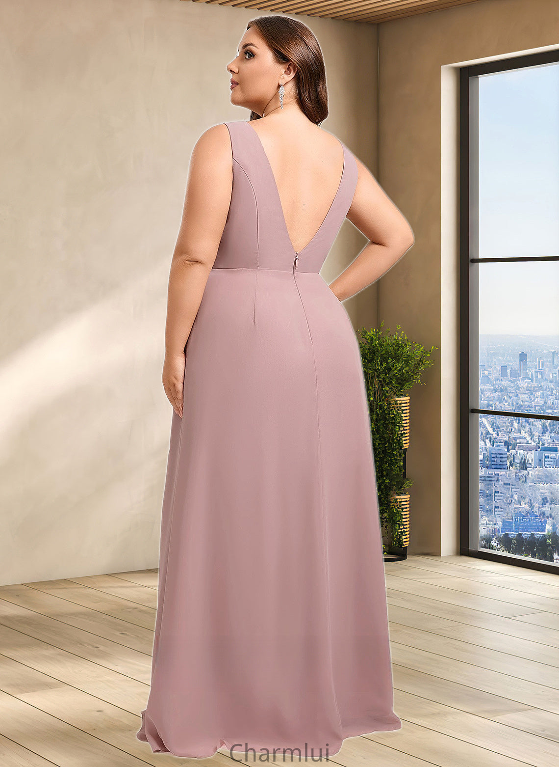 Alana A-line V-Neck Floor-Length Chiffon Bridesmaid Dress DYP0025820