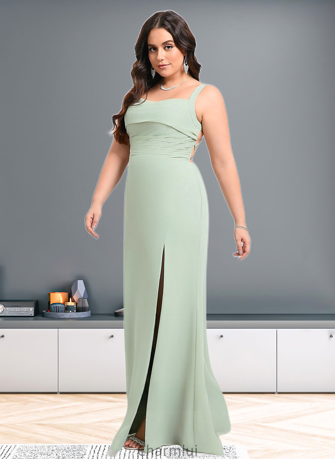 Jill Trumpet/Mermaid Square Floor-Length Chiffon Bridesmaid Dress DYP0025808