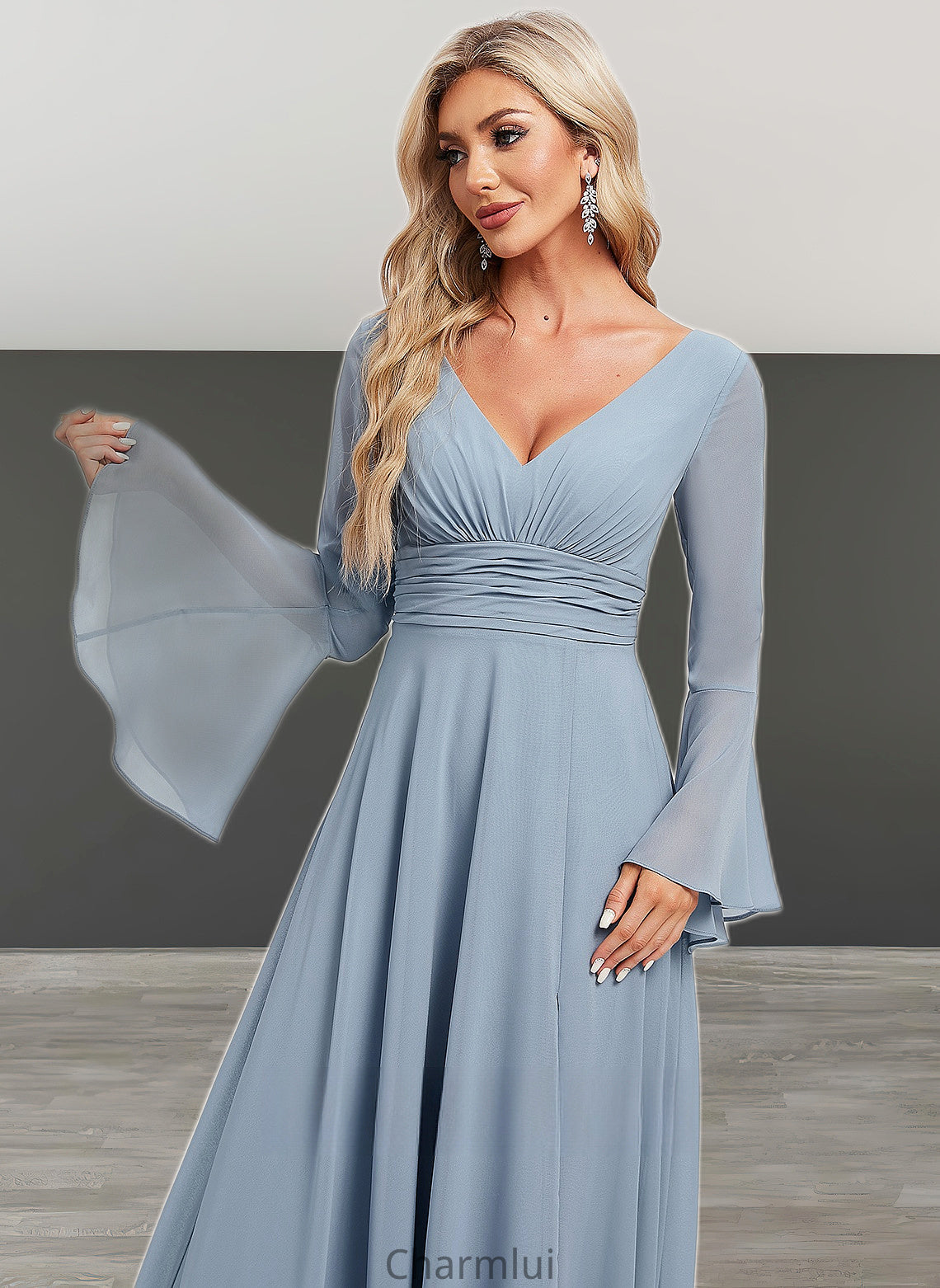 Quinn A-line V-Neck Floor-Length Chiffon Bridesmaid Dress DYP0025798