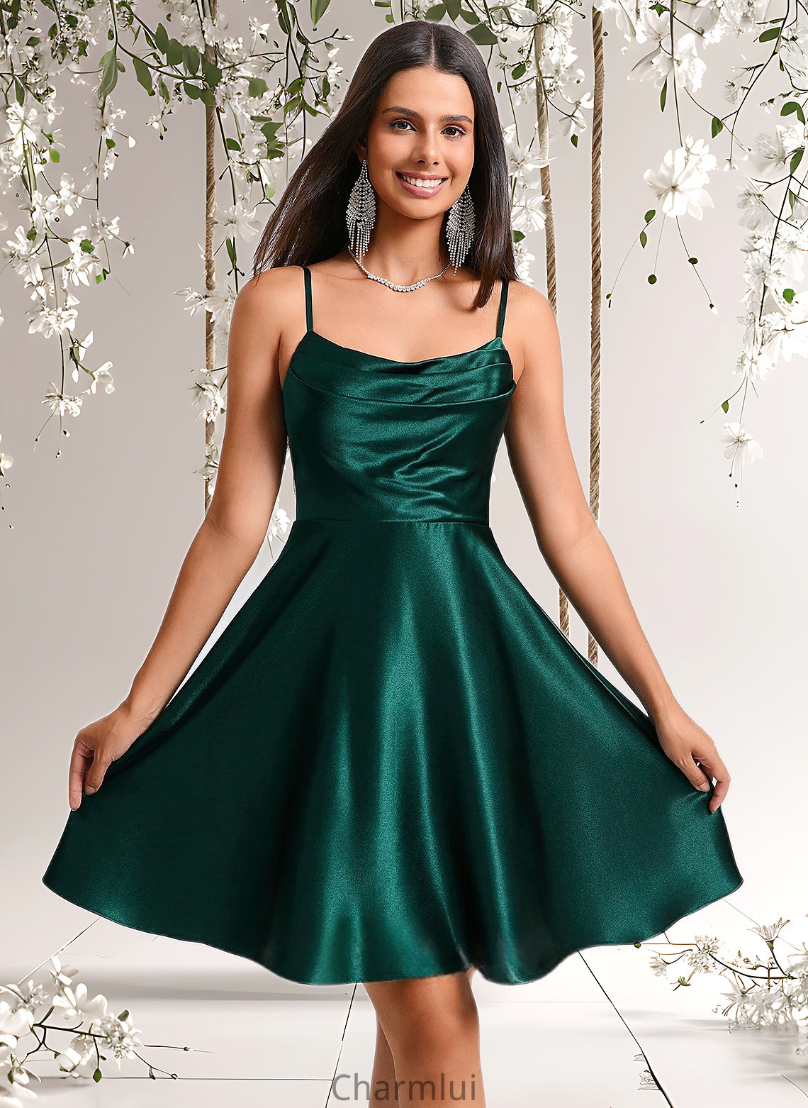 Sylvia A-line Cowl Short Stretch Satin Homecoming Dress DYP0025664