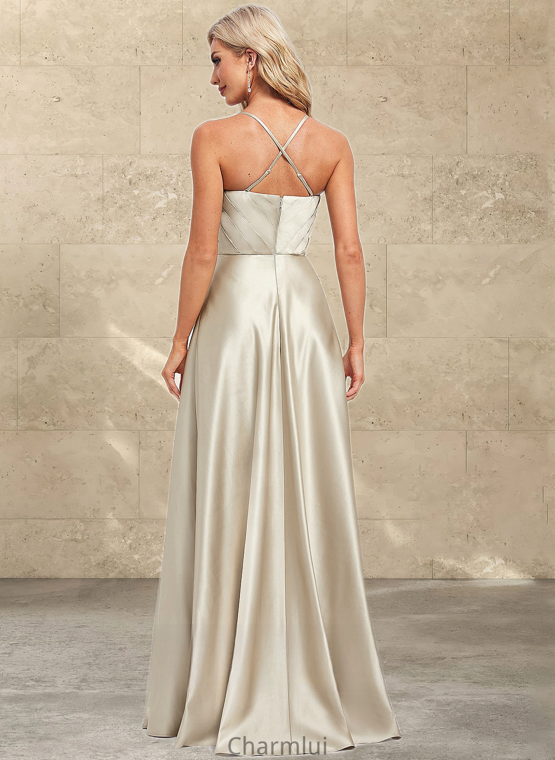 Ginny A-line Square Floor-Length Satin Bridesmaid Dress DYP0025789