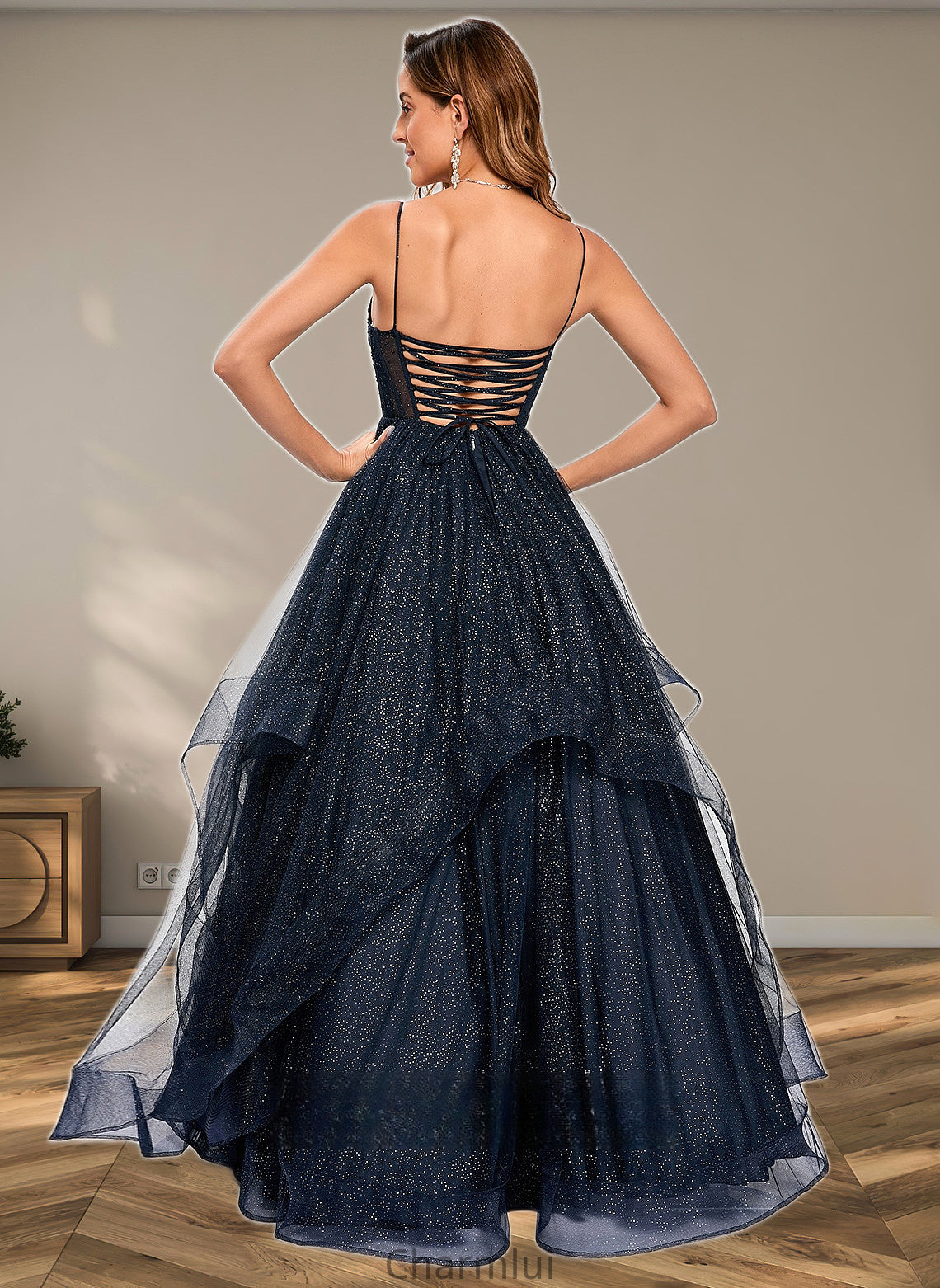 Genevieve Ball-Gown/Princess V-Neck Floor-Length Tulle Prom Dresses DYP0025863