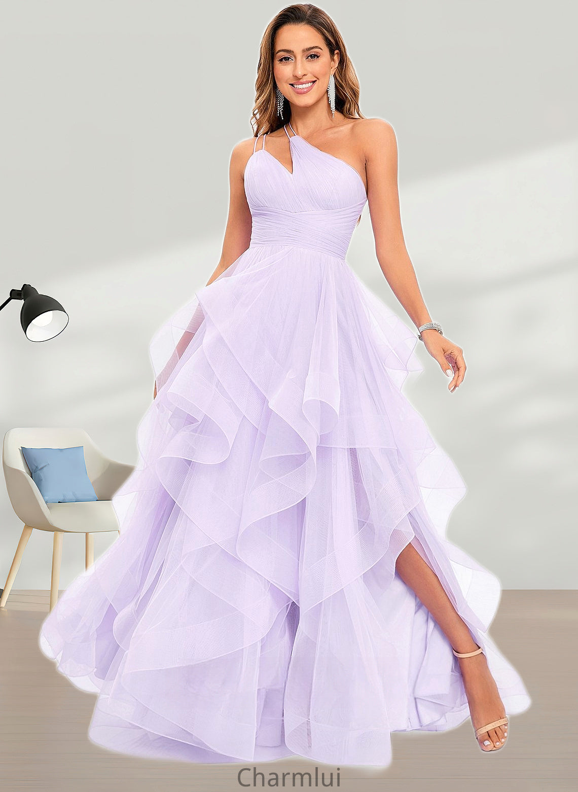 Summer Ball-Gown/Princess Asymmetrical One Shoulder Floor-Length Tulle Prom Dresses DYP0025867