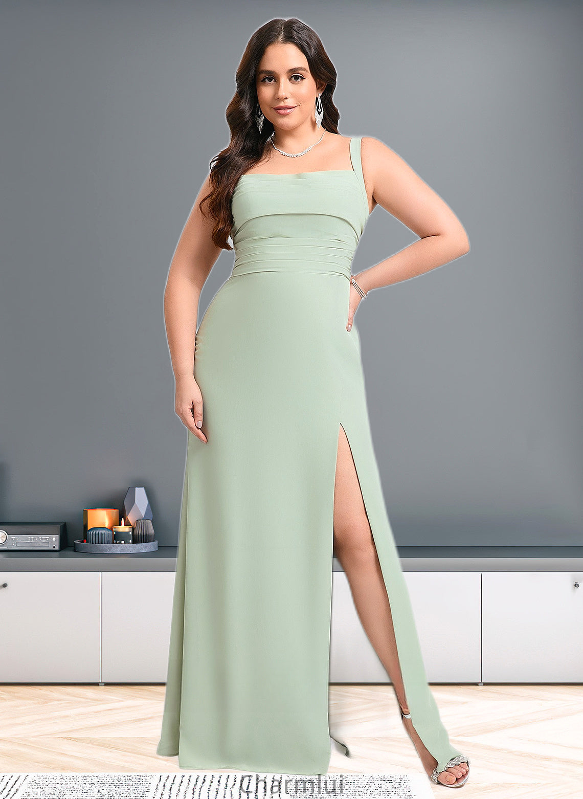 Jill Trumpet/Mermaid Square Floor-Length Chiffon Bridesmaid Dress DYP0025808