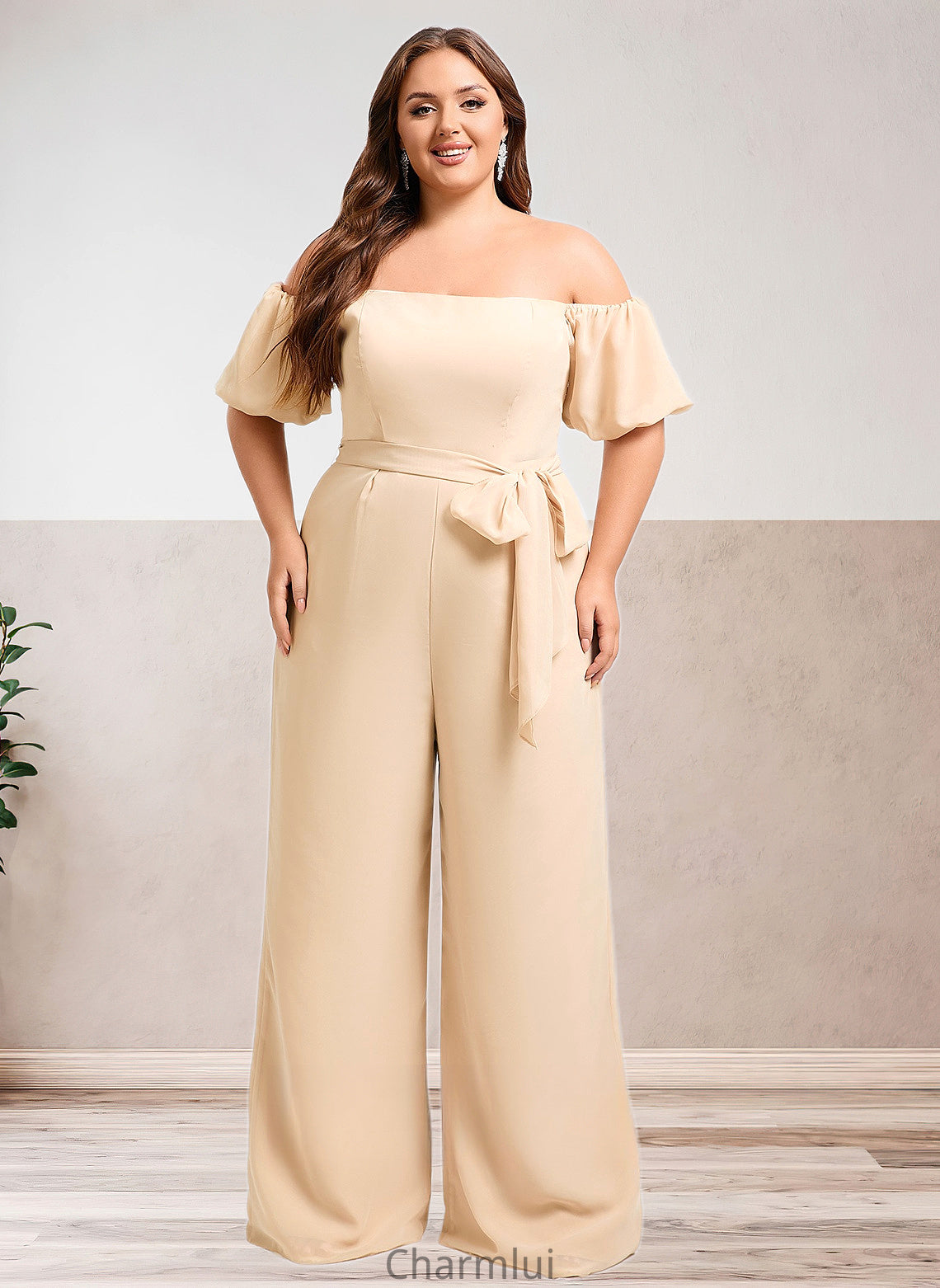 Marissa Jumpsuit/Pantsuit Off the Shoulder Square Floor-Length Chiffon Bridesmaid Dress DYP0025791