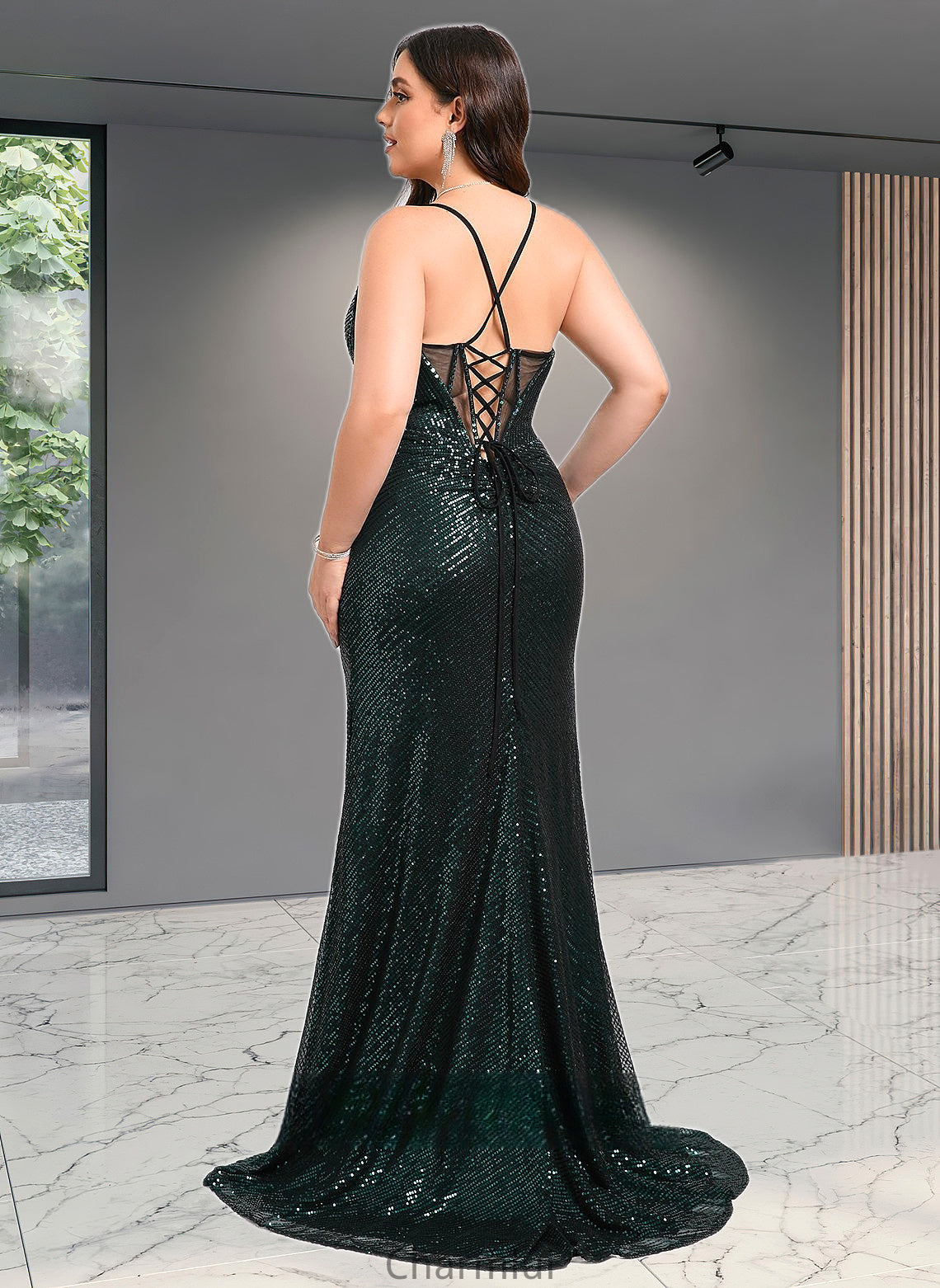 Liliana Trumpet/Mermaid V-Neck Sweep Train Sequin Prom Dresses With Sequins DYP0025839