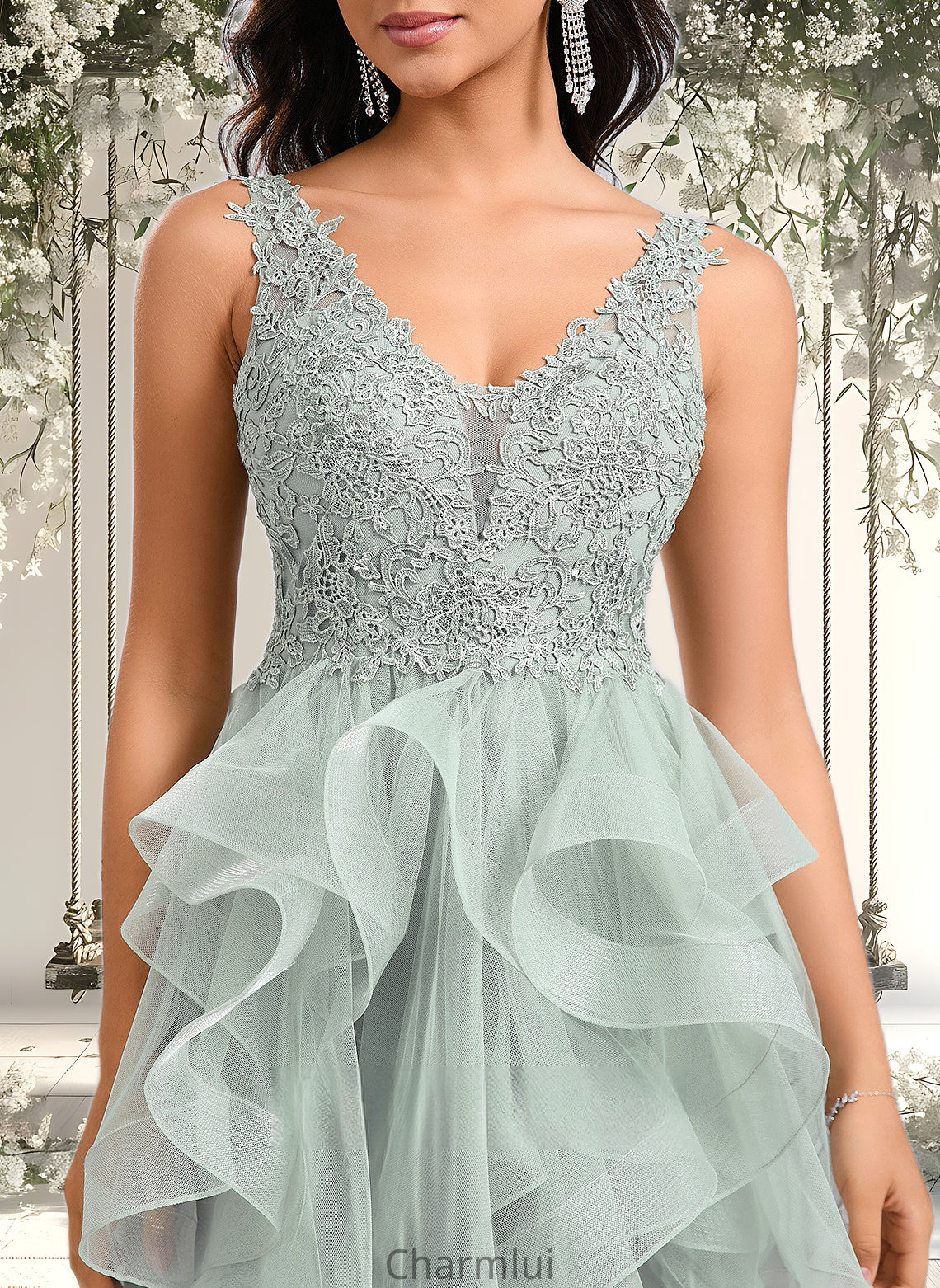 Miley Ball-Gown/Princess V-Neck Short Tulle Lace Homecoming Dress DYP0025671