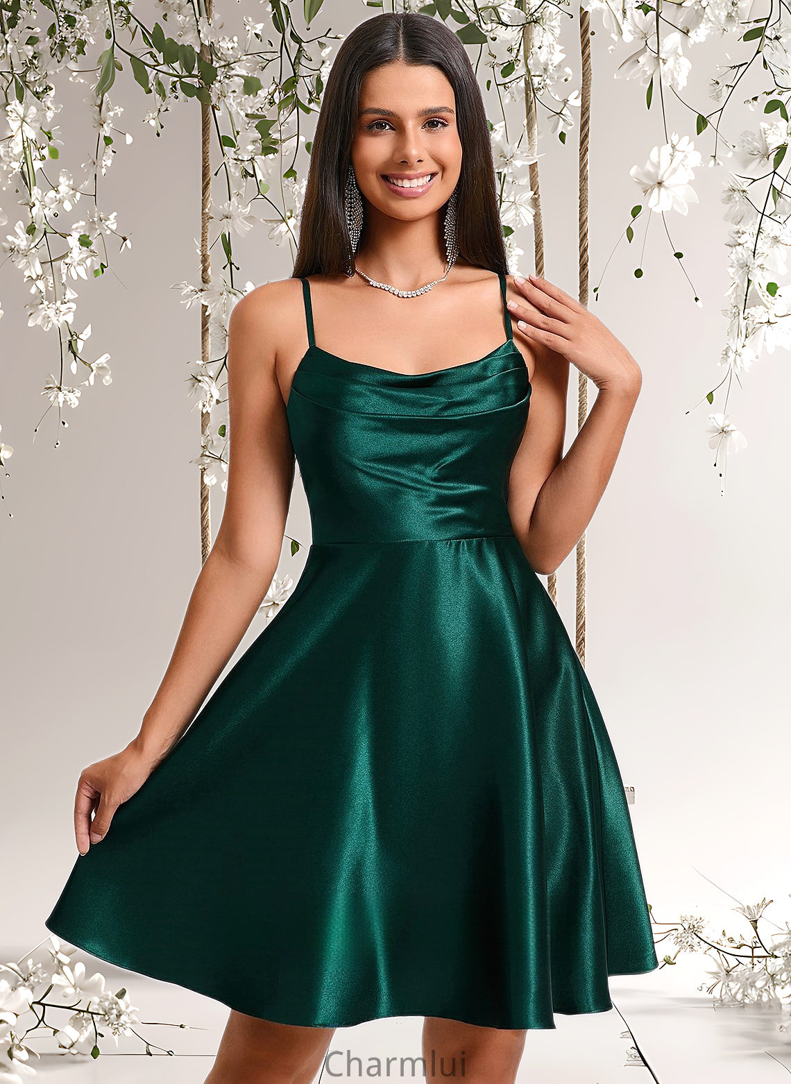 Sylvia A-line Cowl Short Stretch Satin Homecoming Dress DYP0025664