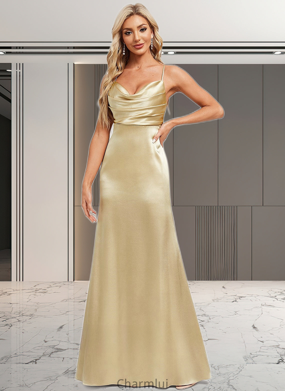 Aylin Trumpet/Mermaid Cowl Floor-Length Stretch Satin Bridesmaid Dress DYP0025792