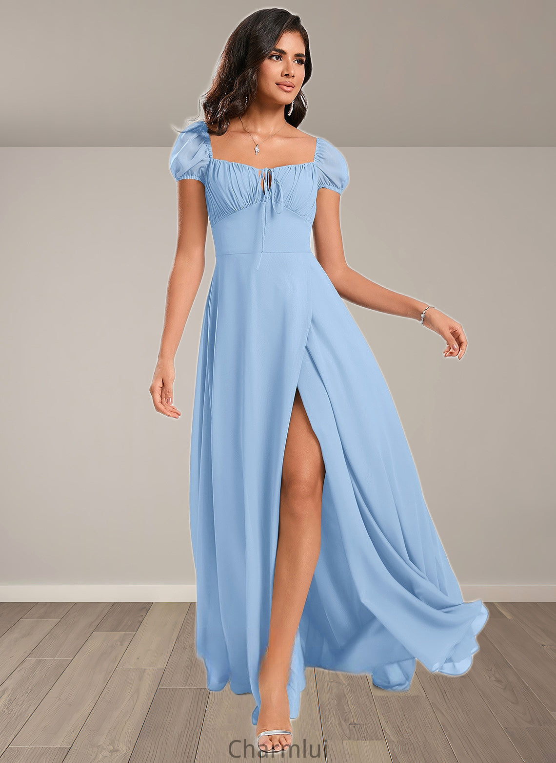 Paige A-line Square Floor-Length Chiffon Prom Dresses With Ruffle DYP0025872