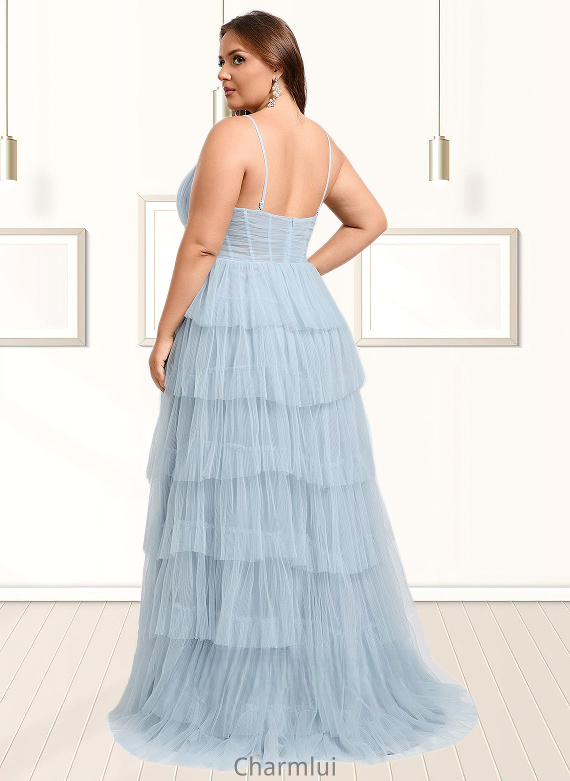 Azul Ball-Gown/Princess V-Neck Sweep Train Tulle Prom Dresses DYP0025833