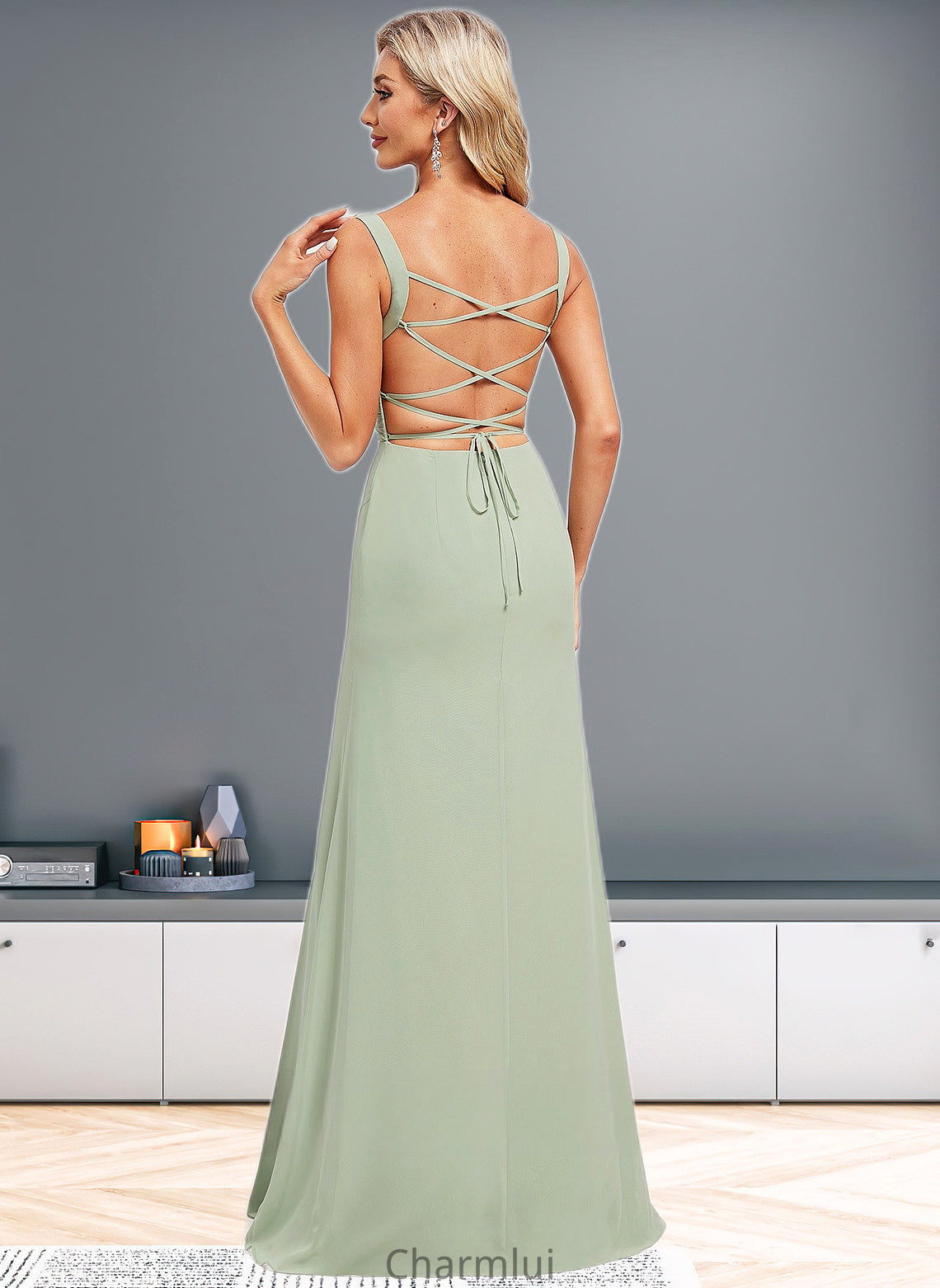 Jill Trumpet/Mermaid Square Floor-Length Chiffon Bridesmaid Dress DYP0025808