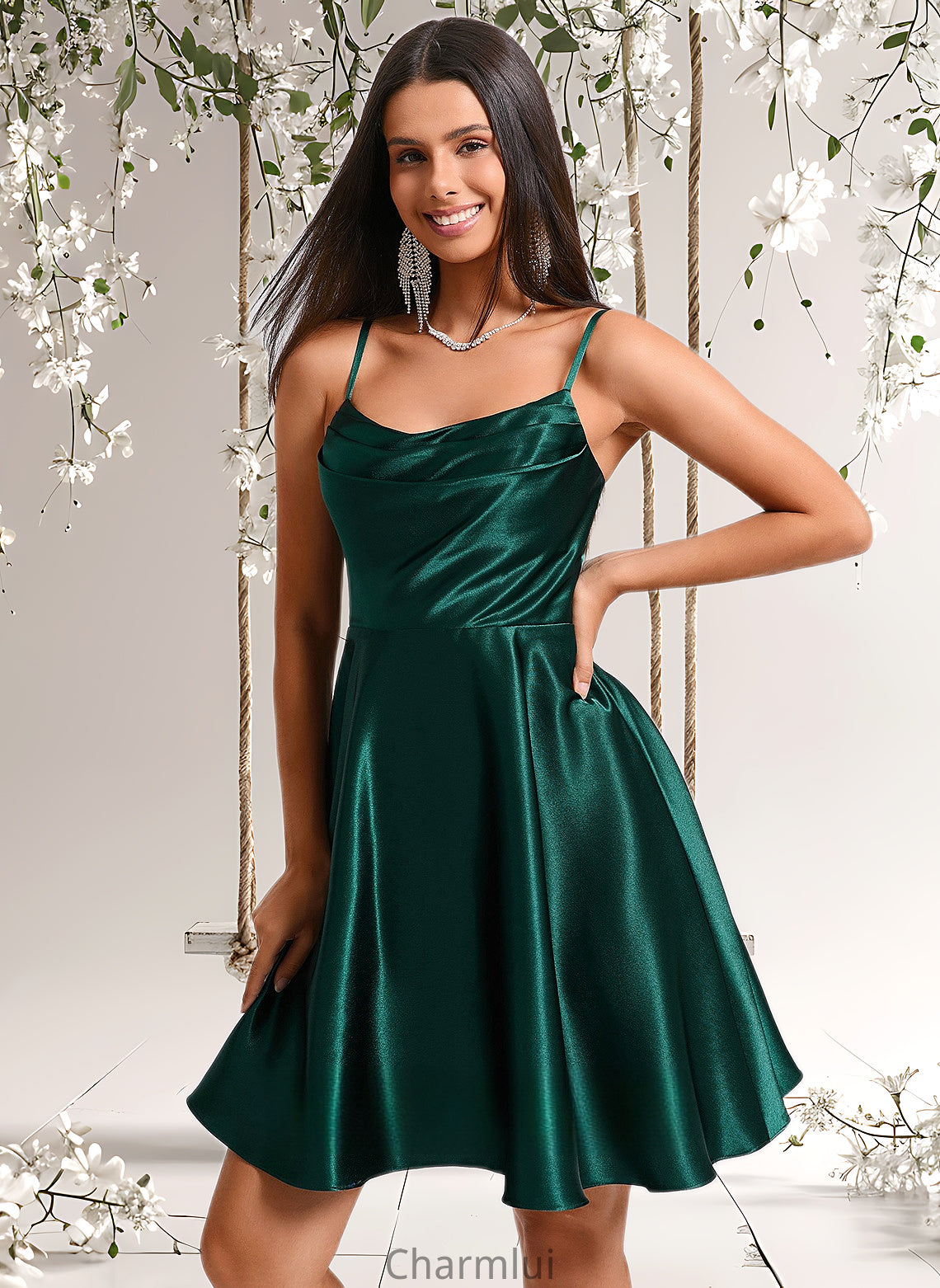 Sylvia A-line Cowl Short Stretch Satin Homecoming Dress DYP0025664