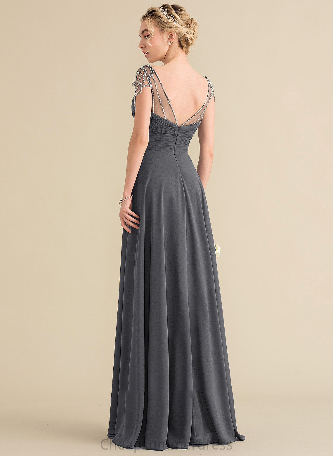 Neckline Ruffle V-neck A-Line Beading Fabric Embellishment Floor-Length Length Sequins Silhouette Piper