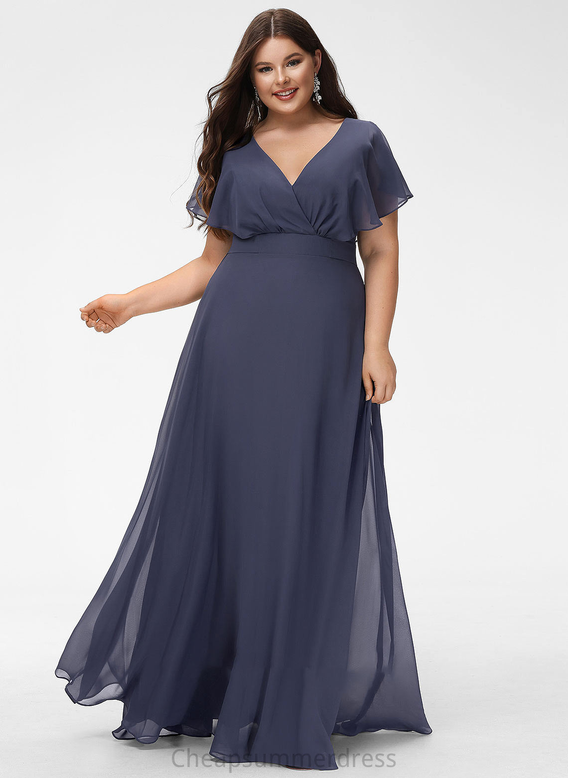 Neckline V-neck Silhouette Straps Floor-Length A-Line Fabric Length Rubi V-Neck Sleeveless A-Line/Princess