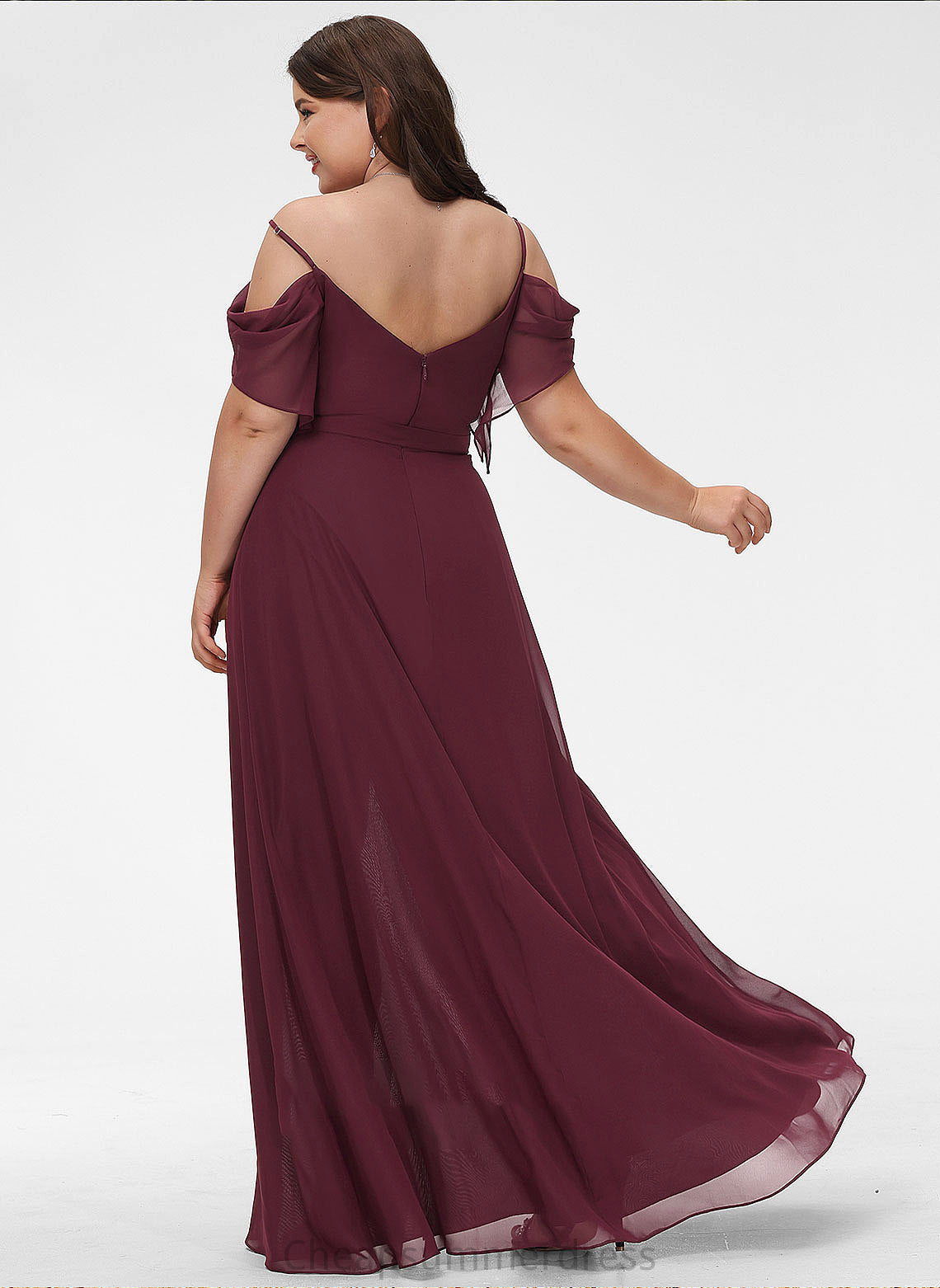 Length Floor-Length Fabric Silhouette V-neck Neckline A-Line Embellishment SplitFront Ruffle Kassandra Floor Length