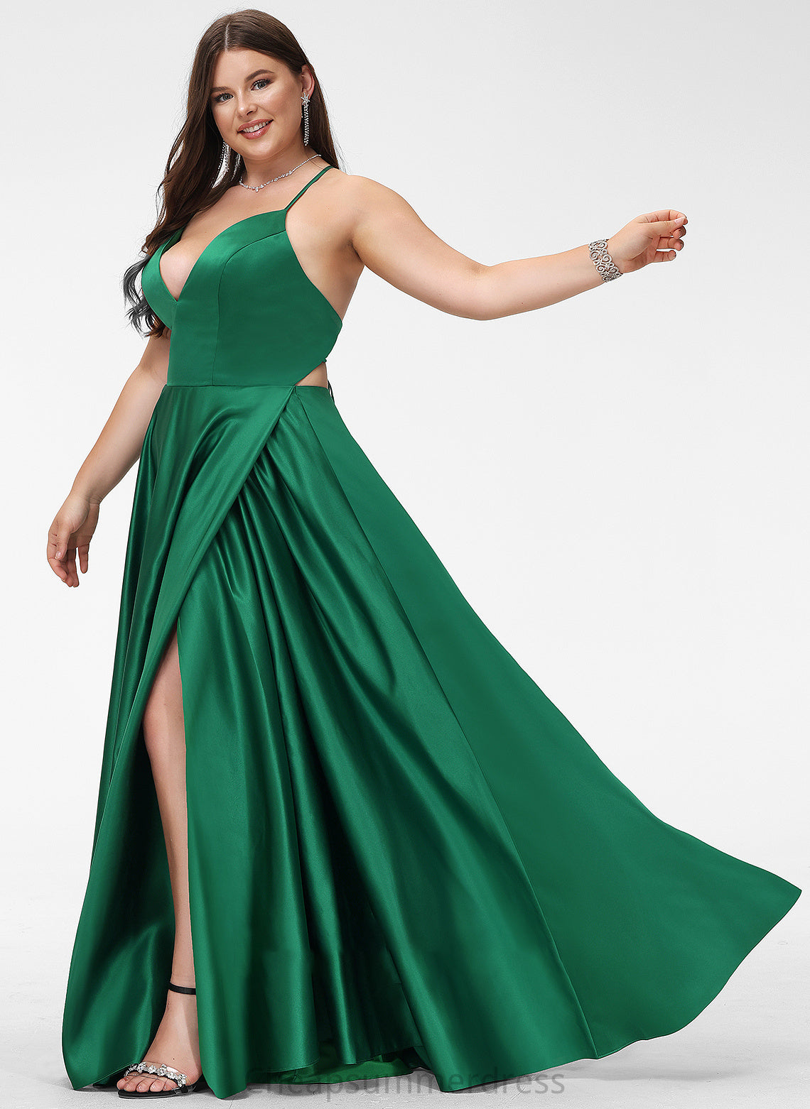 Prom Dresses Floor-Length Jayla V-neck A-Line Satin