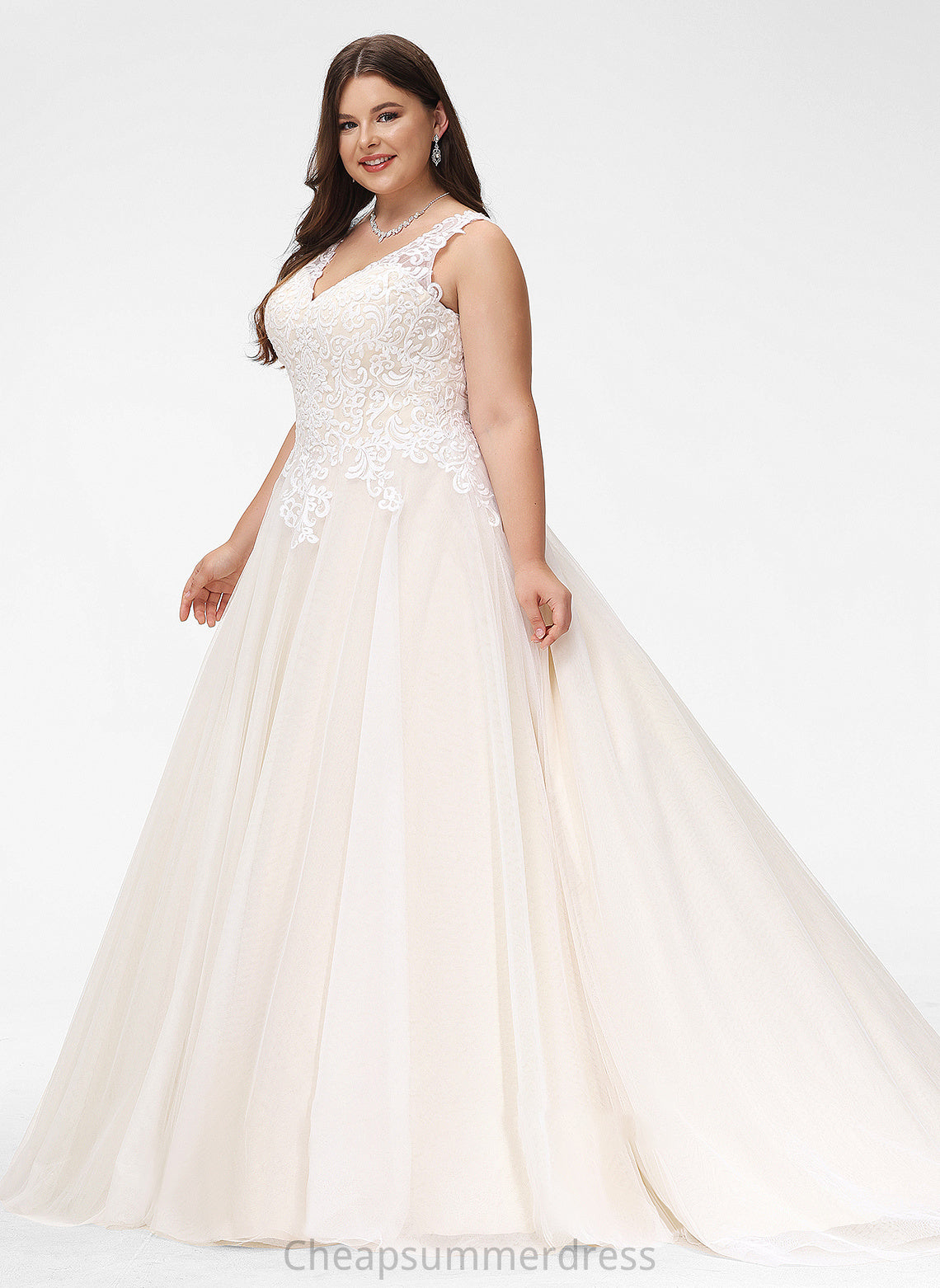 Gillian Ball-Gown/Princess Wedding V-neck Train Court Wedding Dresses Tulle Dress