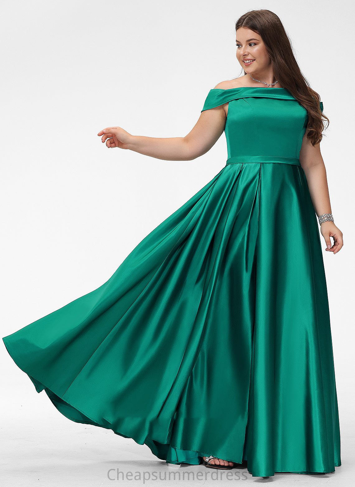 Prom Dresses Ball-Gown/Princess Pockets Split Off-the-Shoulder Front With Satin Floor-Length Heidi